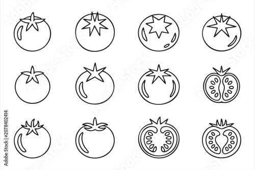 Quadro su tela Fresh Tomato Vector Icons for Agriculture Recipe and Culinary Projects