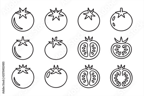 Obraz na plátně Minimal Tomato Vegetable Line Icons for Farm Market and Kitchen Graphics