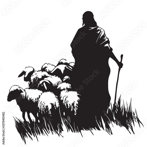 Fotografie silhouette of a man herding sheep