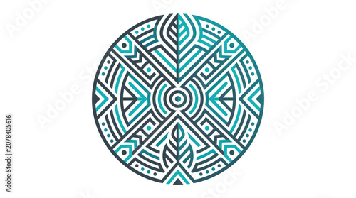 Quadro su tela Teal and white circular mandala design.