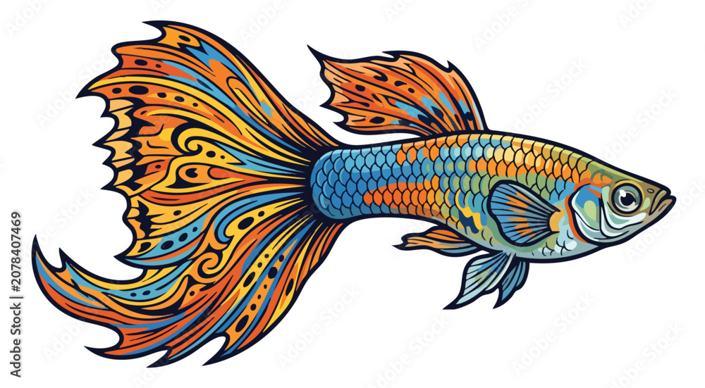 Fototapeta premium Colorful ornamental fish with intricate patterns on white background