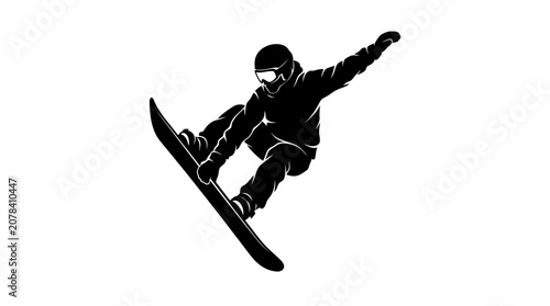 Snowboarder Performing Aerial Jump in Black and White High Contrast Silhouette