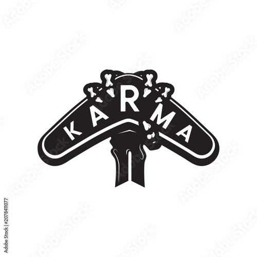 skull hand holding karma boomerang