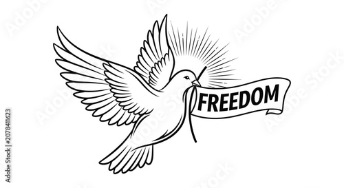 Flying Dove with Freedom Banner Illustration
