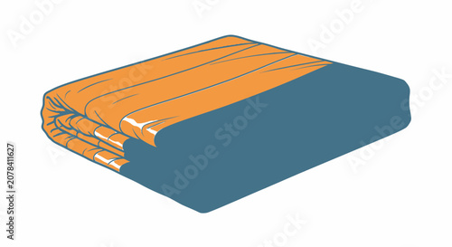 Folded Orange and Blue Quilted Blanket Illustration