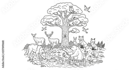 Forest Animals Coloring Page for Kids and Adults
