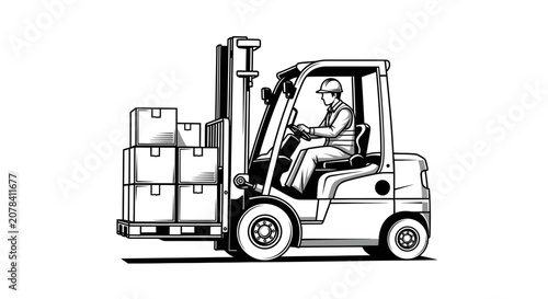 Forklift Driver Transporting Cardboard Boxes
