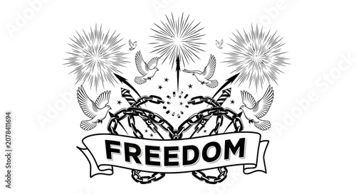 Freedom Concept Illustration with Doves and Broken Chains
