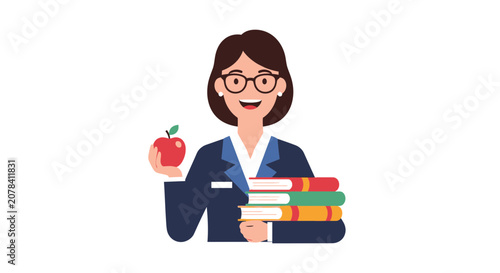 Friendly Teacher Holding an Apple and Books