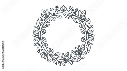 Obraz na płótnie Black and white floral wreath design.