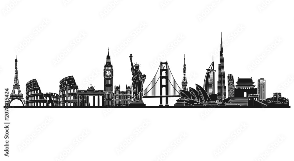 Obraz premium Global Landmarks Silhouette Skyline Illustration