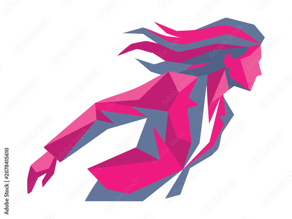 Obraz premium Single Working Women Abstract Polygon Businesswoman Vector Illustration, Modern Female Professional Leadership Concept, Geometric Corporate Design