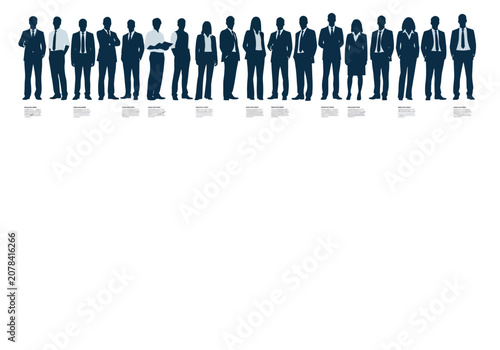 Group of diverse business professionals standing in a row