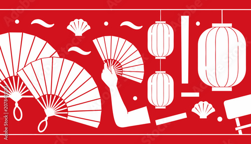 Japanese summer festival graphic with red background