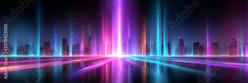 City silhouettes under neon lights