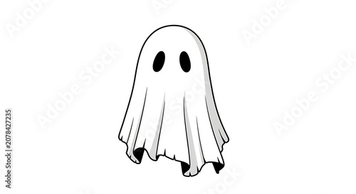 A simple cartoon ghost with a white sheet and black eyes