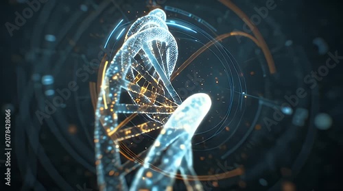 Abstract 3D DNA Helix Structure Animation with Futuristic Glowing Elements.