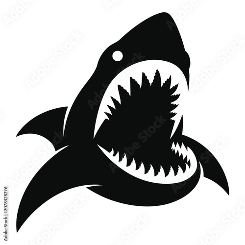 Menacing shark silhouette illustration with open jaws