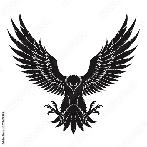 Majestic Eagle Silhouette with Spread Wings and Talons Emblem