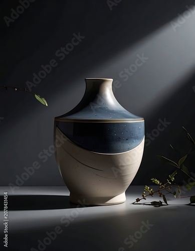 Beautiful ceramic vase with plant.