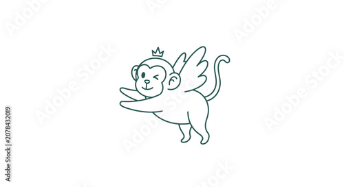 Photography Simple Line Drawing of Angel Monkey Character.