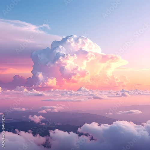 Beautiful cumulus clouds in morning sky.