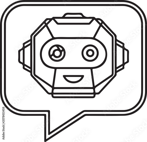 Cute Round Robot Cartoon Line Art 