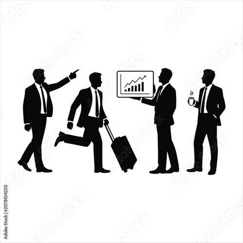 Business People Silhouettes Collection – Corporate Professionals, Business Meeting, Presentation and Travel Vector Set Isolated on White Background