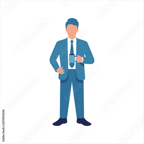 Professional Businessman Holding Coffee Mug – Modern Corporate Male Character Vector Illustration Isolated on White Background