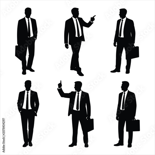 Businessman Silhouette Set in Different Standing Poses Corporate Vector Collection Isolated on White Background