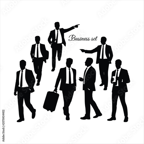 Business People Silhouette Collection, Corporate Professionals Walking and Standing Poses Vector Illustration