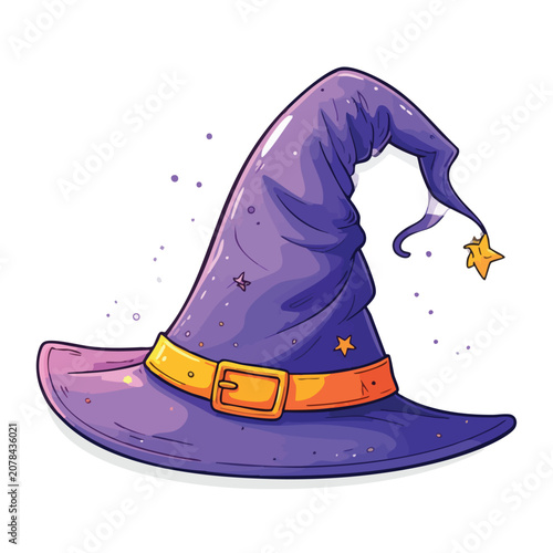 Magical Purple Witch Hat with Golden Buckle Illustration.