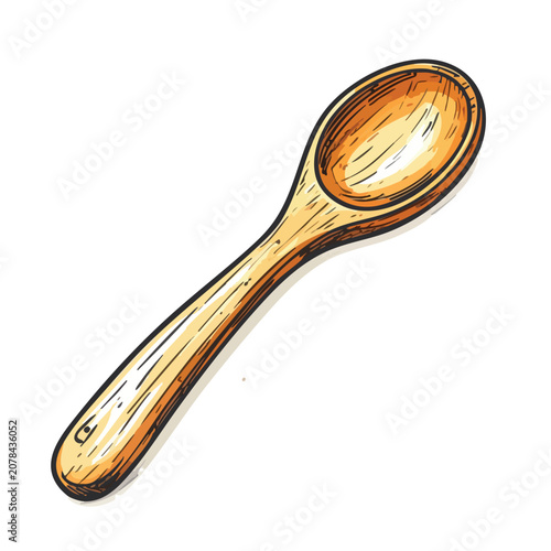Hand drawn wooden spoon illustration on white background.