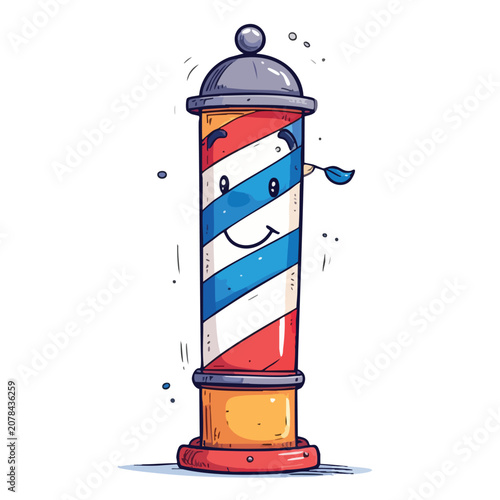 Cute cartoon character of a traditional barber pole with a smiling face.