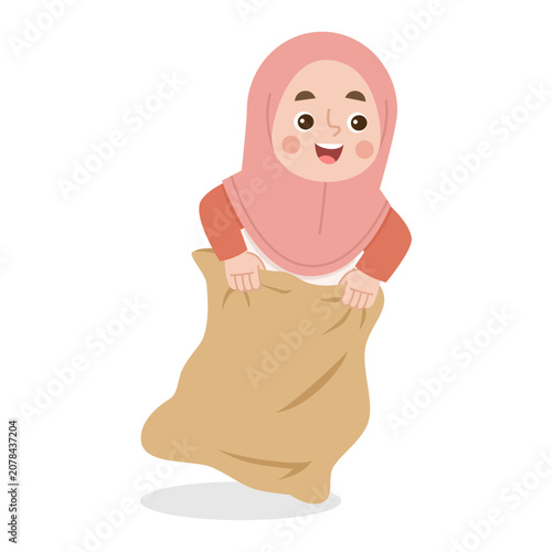 Girl in Hijab Playing Sack Race