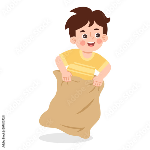 Boy Jumping in a Sack Race
