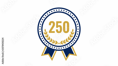 Celebrating 250 Years of Excellence A Vintage Laurel Wreath Award Ribbon Emblem with a Star Border