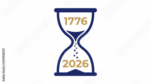 Blue Hourglass Graphic Symbolizing Two Hundred and Fifty Years of American History from 1776 to 2026 Celebration
