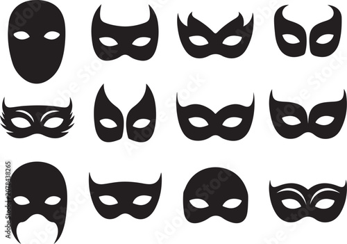 Fotografie Mask superhero carnival villain or burgar vector icon set