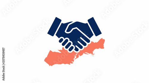 Business handshake icon with Long Island map silhouette representing regional partnership and agreement