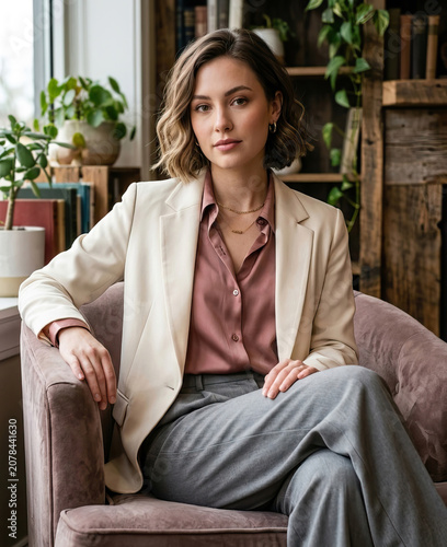 Beautiful young model posing in business casual fashion