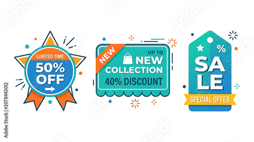 Set of Shopping Sale Badges and Labels Promotion Ribbon Vector Illustration