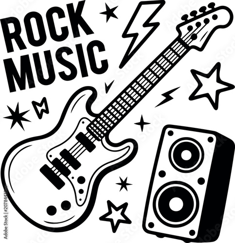 Rock music theme with guitar and speaker