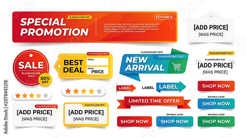E-commerce Special Promotion Banner and Sale Label Price Tag Vector Elements Set