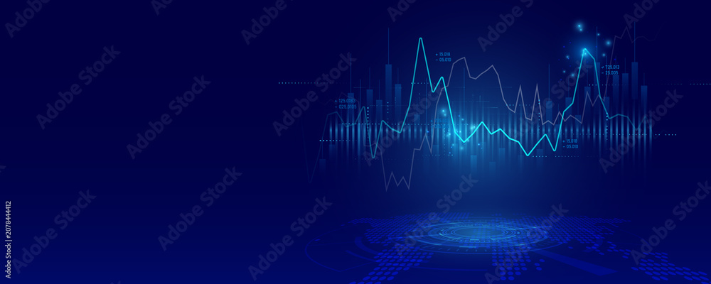 Fototapeta premium Graphs analyzing financial investment data and economic volatility trends, including billboard design.