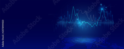 Tableau sur toile Graphs analyzing financial investment data and economic volatility trends, including billboard design