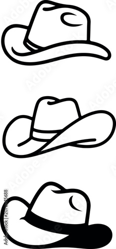 Cowboy hat line art illustrations set