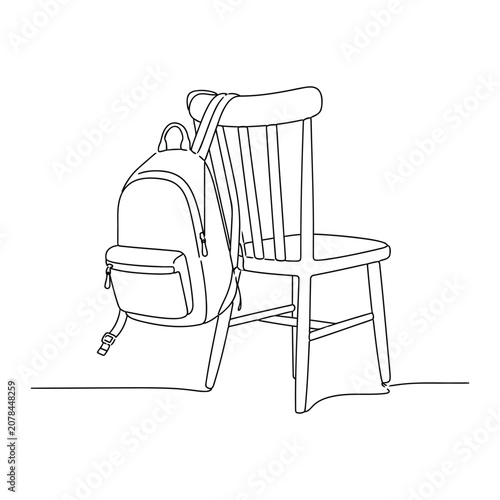 Travel concept backpack on chair with luggage bag vector line illustration