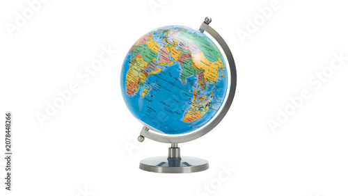 Globe on stand shows world map