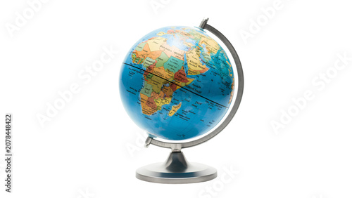 Globe on stand shows Earth map